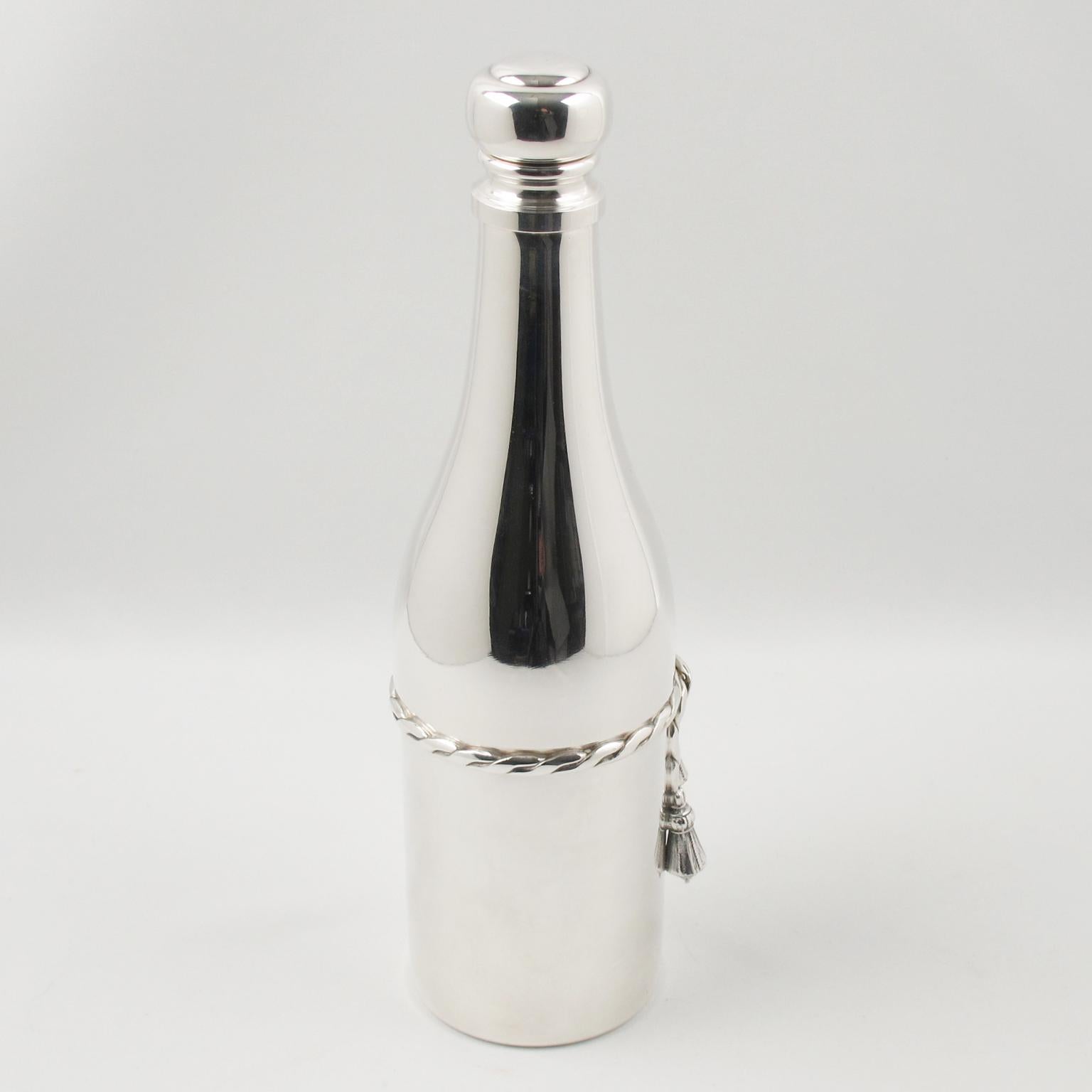 French Maria Pergay Style Silver Plate Barware Champagne Bottle Cocktail Martini Shaker