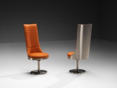 Maria Pergay Swivel Chairs in Stainless Steel and Cognac Leather