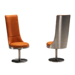 Maria Pergay Swivel Chairs in Stainless Steel and Cognac Leather