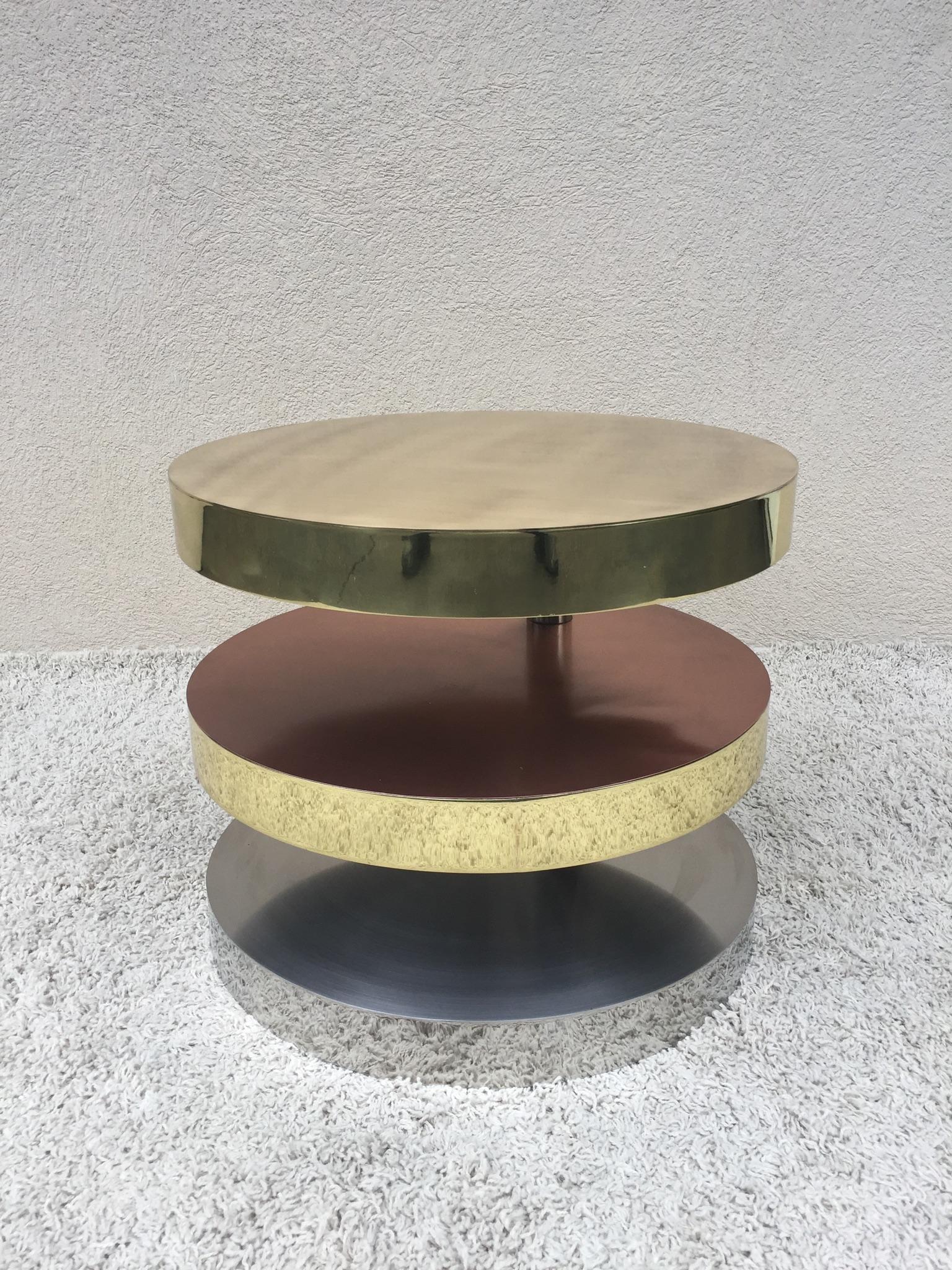 Mid-Century Modern Maria Pergay Style Vintage Unsigned Adjustable Design Three-Tiered Swivel Table