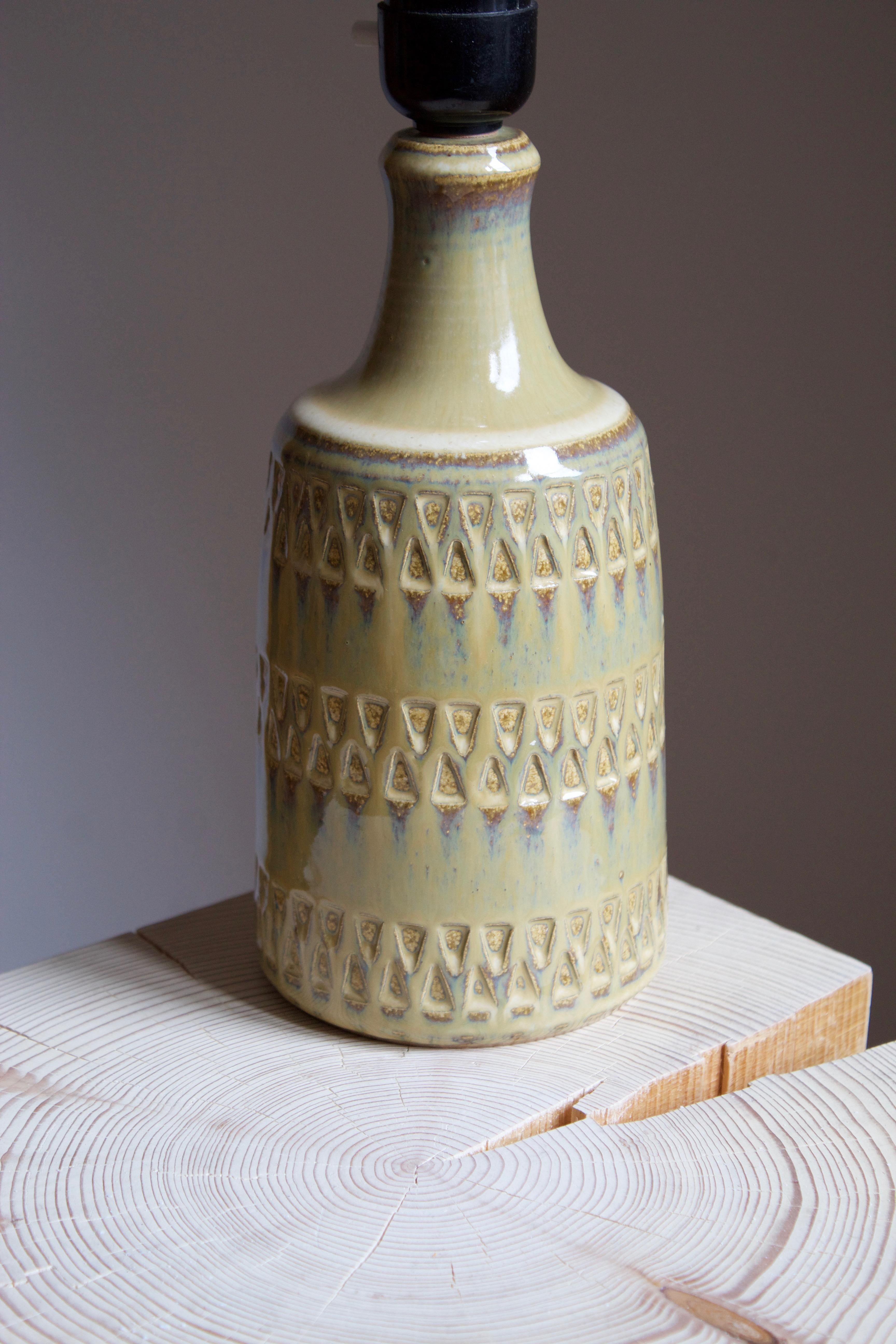 Danish Maria Philippi, Table Lamp, Glazed Incised Stoneware, Søholm, Denmark, 1960