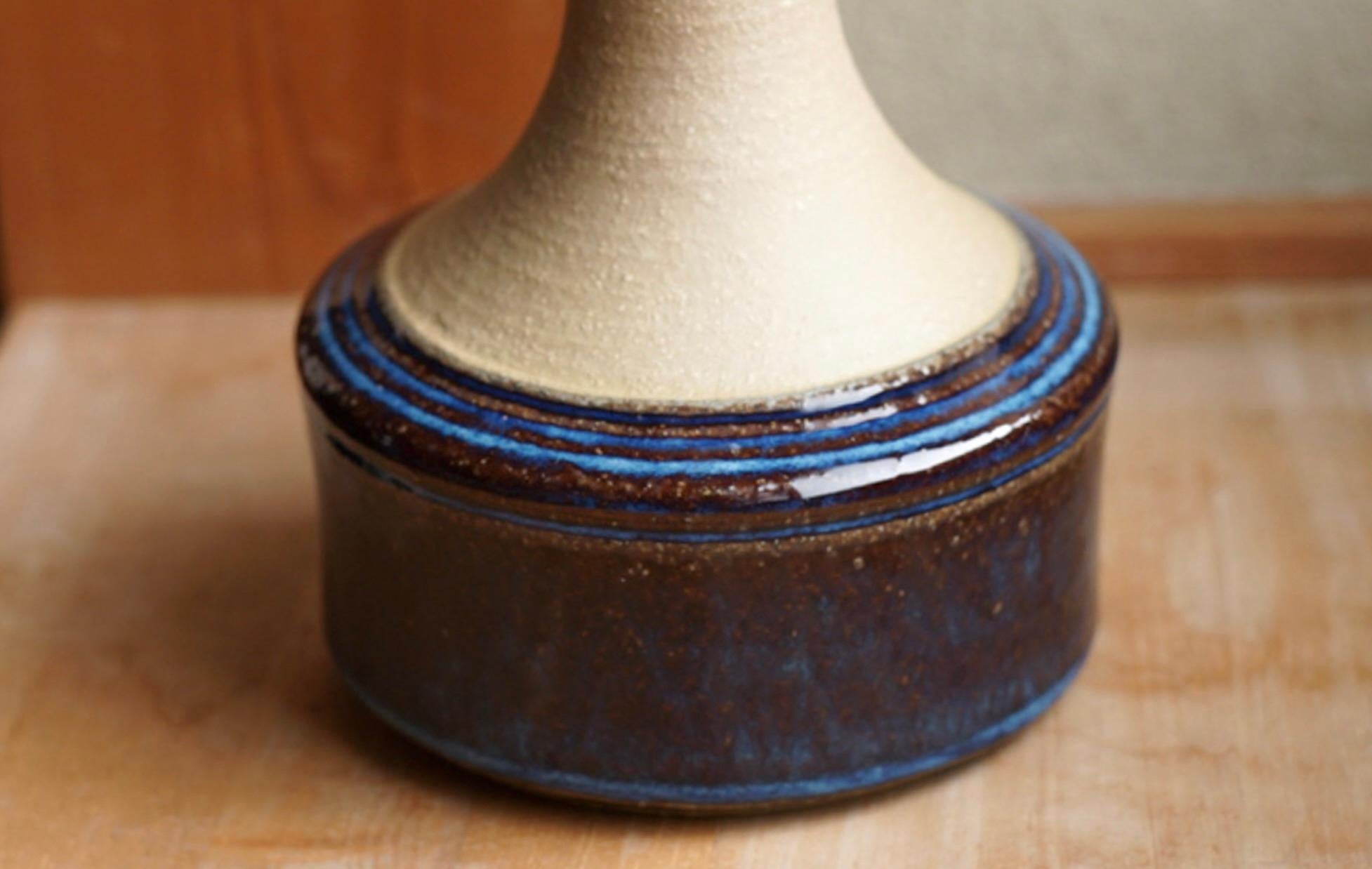 Danish Maria Philippi, Table Lamp, Glazed Incised Stoneware, Søholm, Denmark, 1960s For Sale