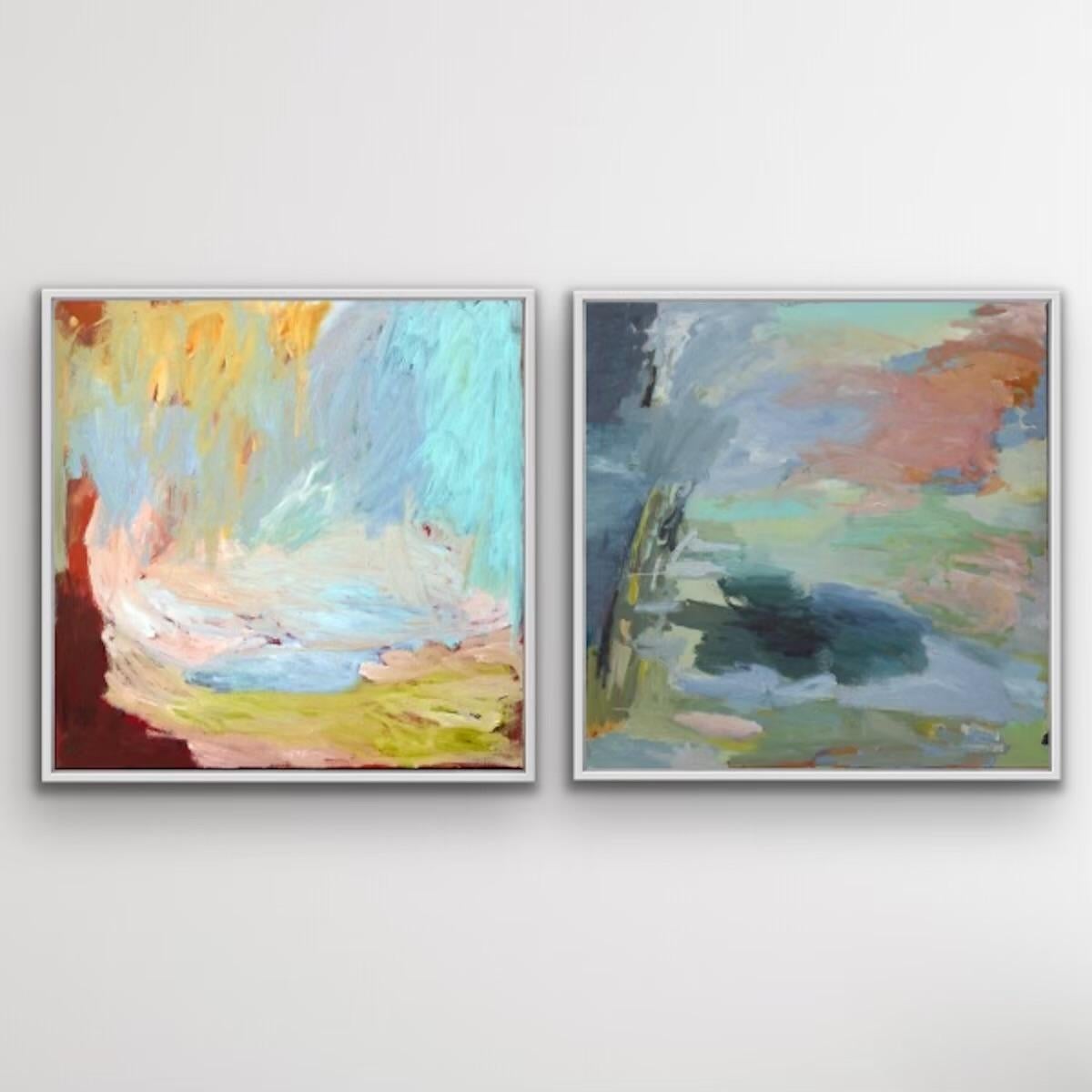 Verspiegelte Seen und Bäche I & II, Gemälde im abstrakten Stil, gestische Kunstwerke
