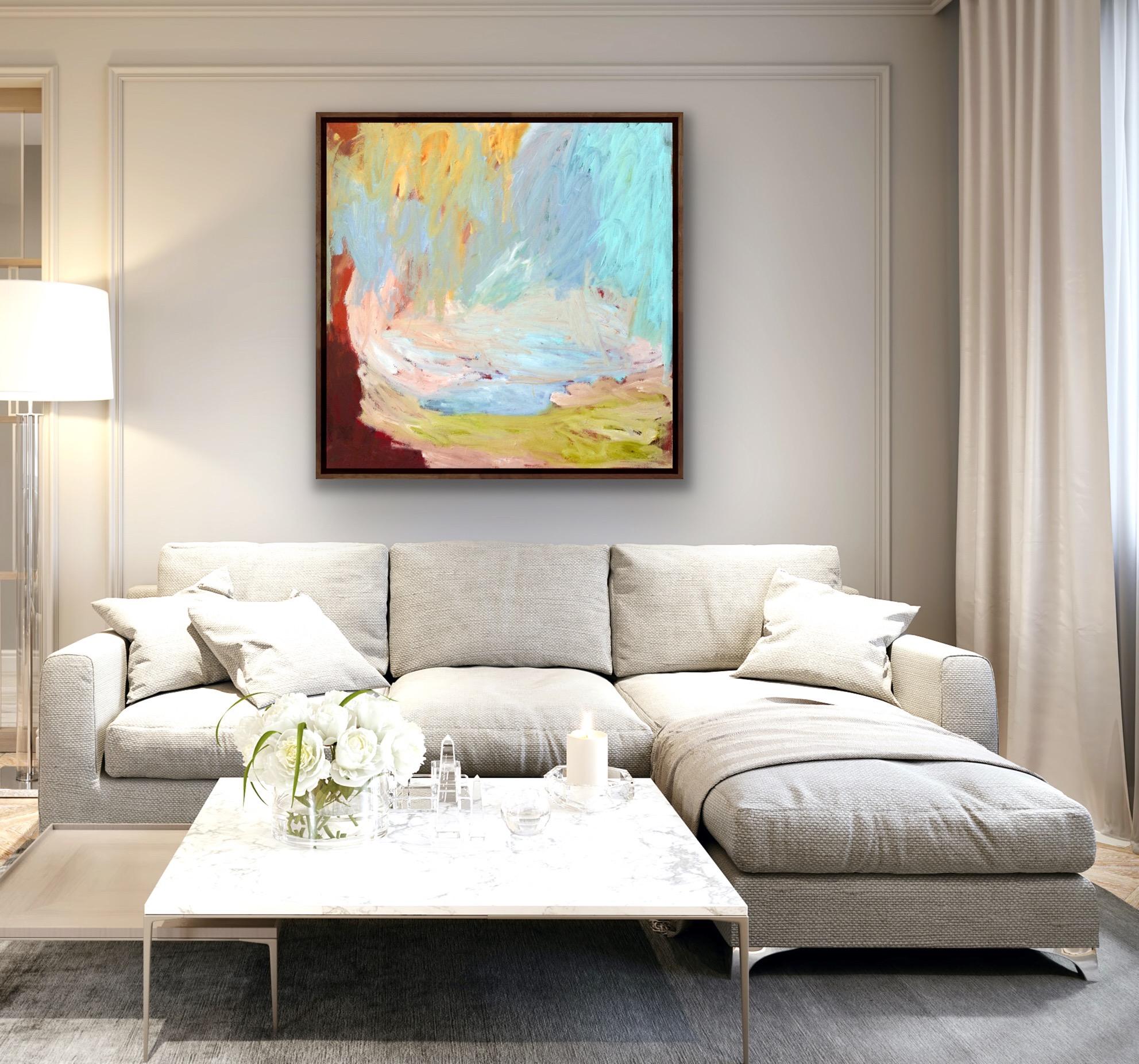 Mirrored Lakes and Streams, Abstract Style Landscape, Bright Contemporary Art For Sale 5