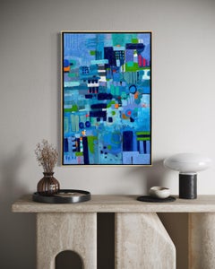 "Birds Eye View" - Vivid Contemporary Abstract Painting in Blues, Green, and Red