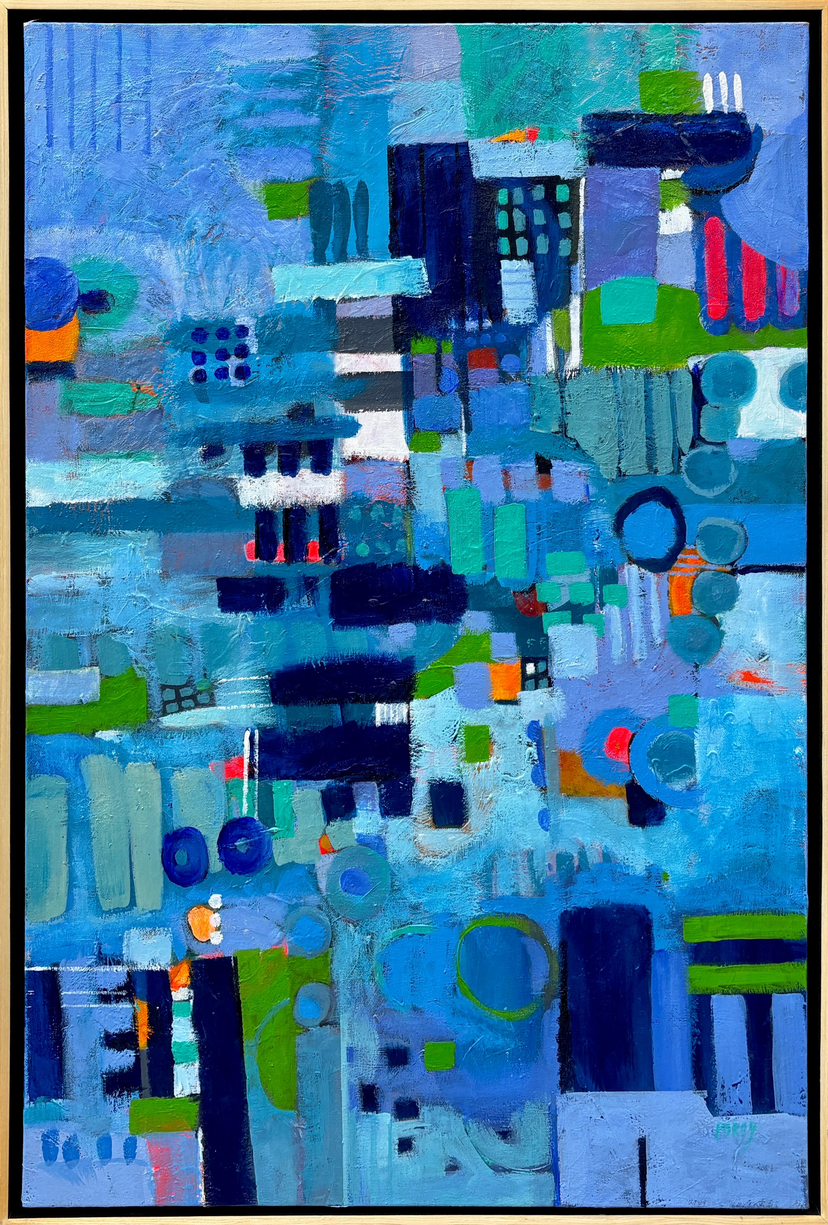 Maria Poroy Abstract Painting – "Birds Eye View" - Lebendige abstrakte Malerei in Blau, Grün und Rot
