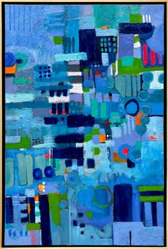 "Birds Eye View" - Vivace dipinto astratto contemporaneo in blu, verde e rosso