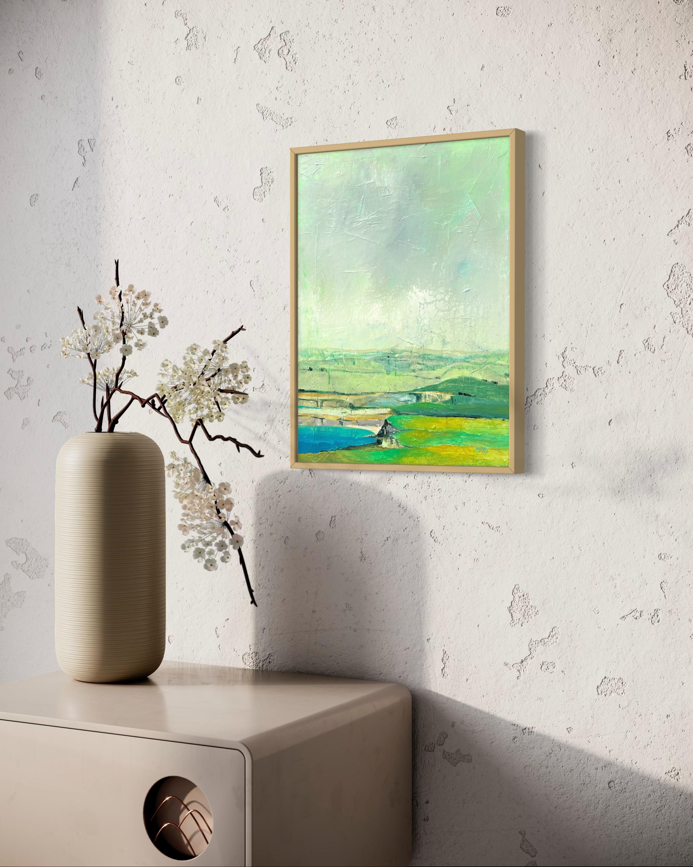„Bixby“ von Maria Poroy - Grünes und blaues impressionistisches Big Sur-Landschaftsgemälde im Angebot 1