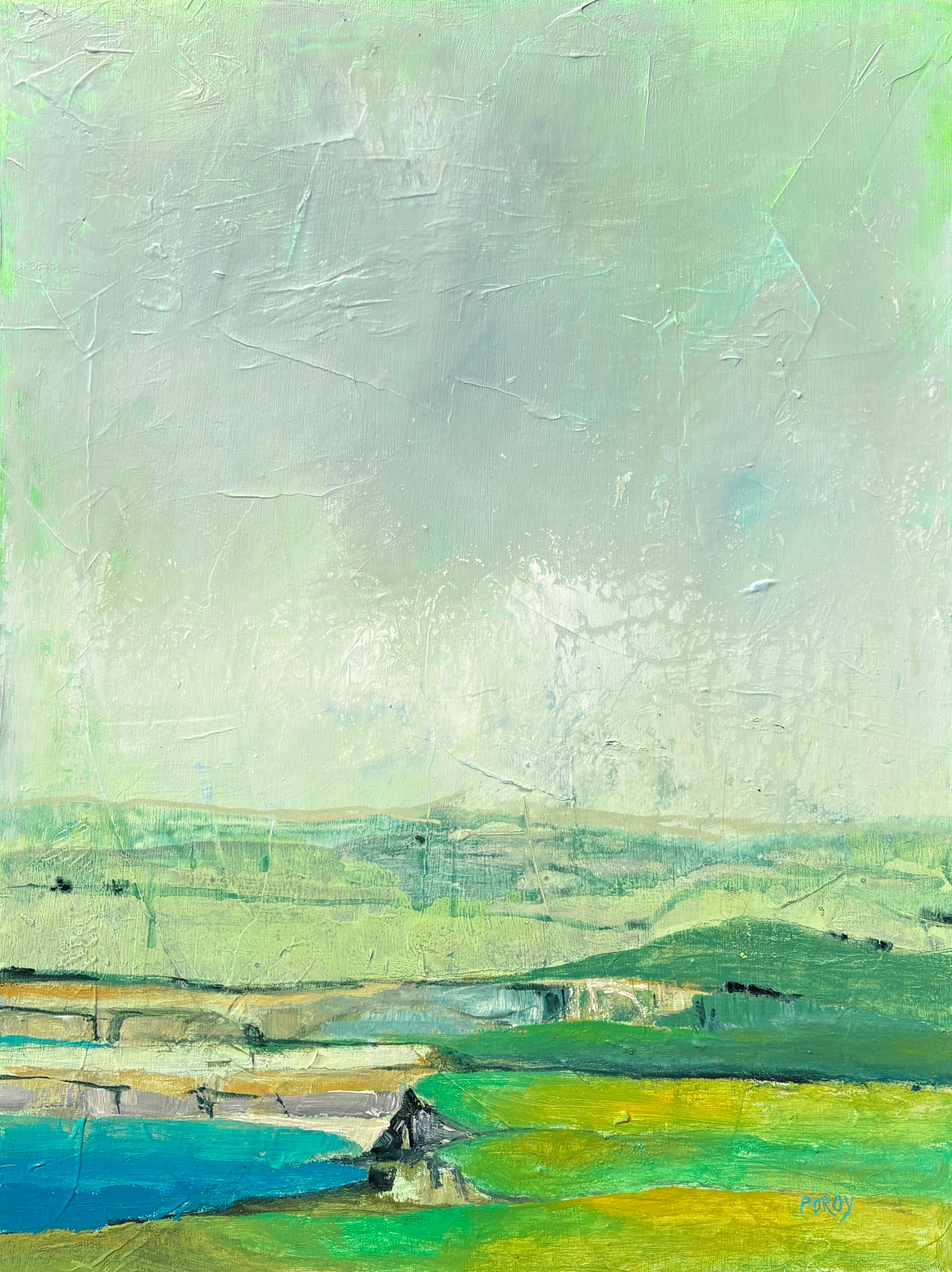 "Bixby" de Maria Poroy - Pintura Impresionista Verde y Azul del Paisaje del Big Sur