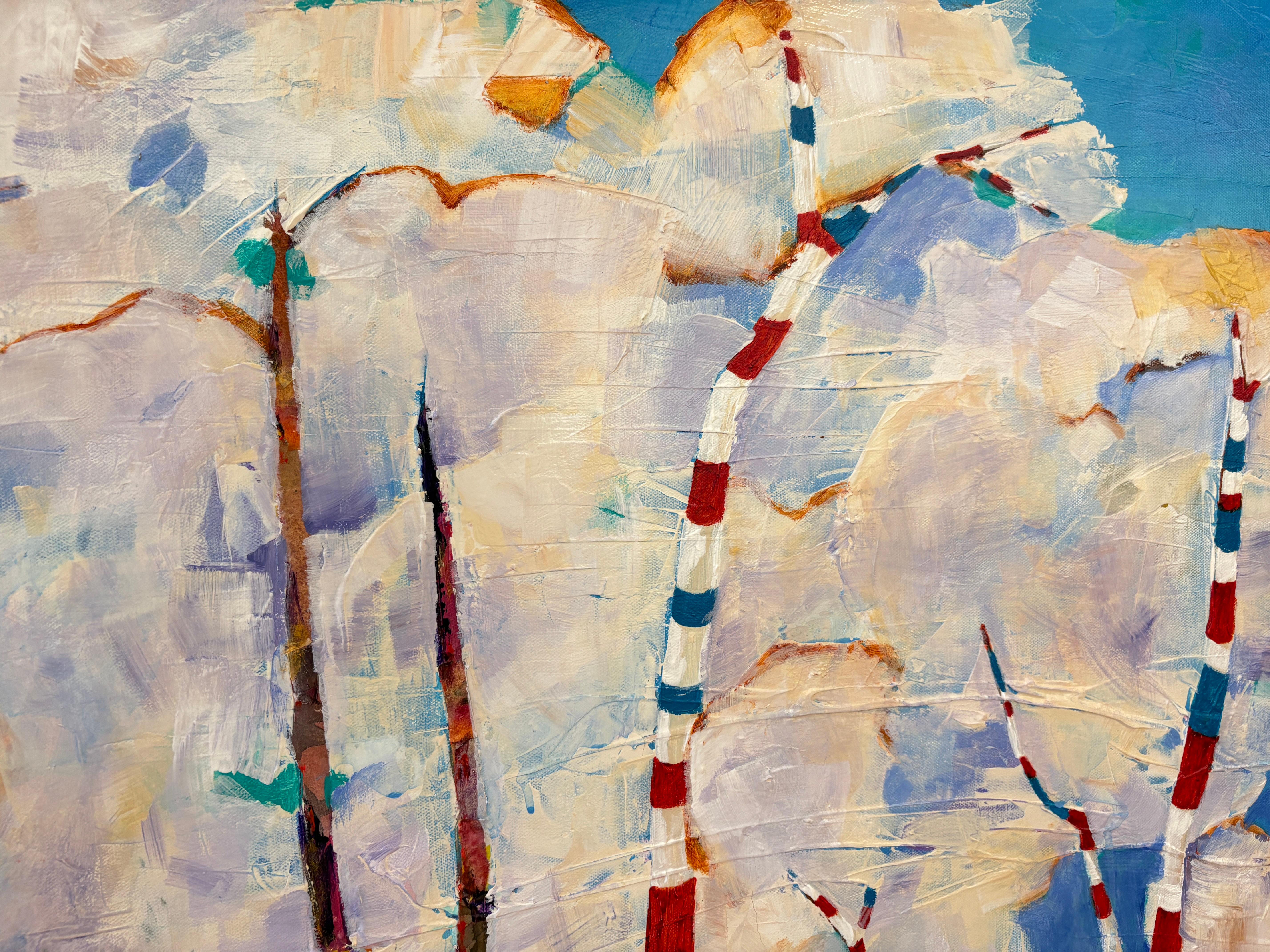 « Cloud Trees » de Maria Poroy - Paysage onirique vibrant bleu et orange en vente 3