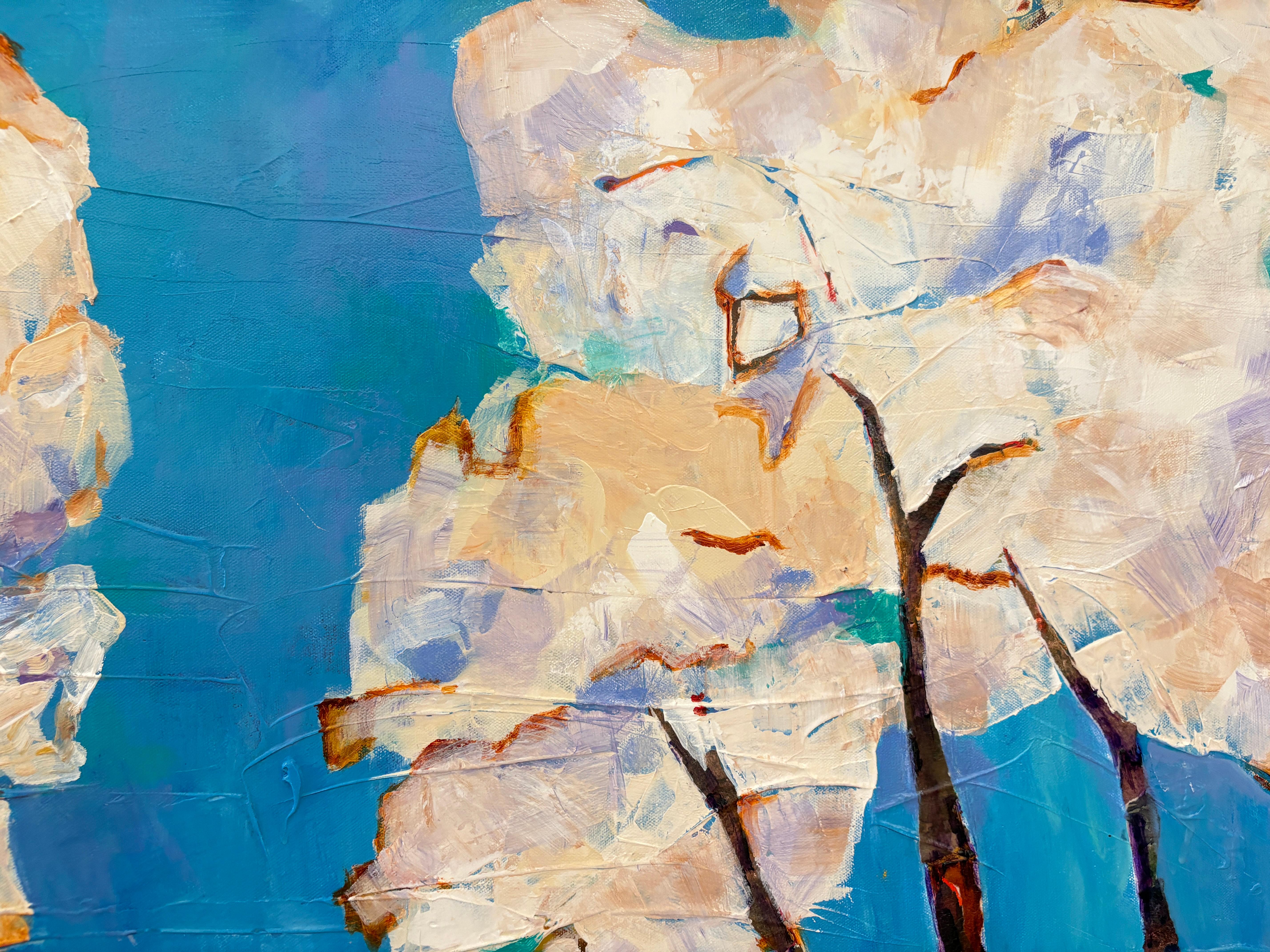 « Cloud Trees » de Maria Poroy - Paysage onirique vibrant bleu et orange en vente 4