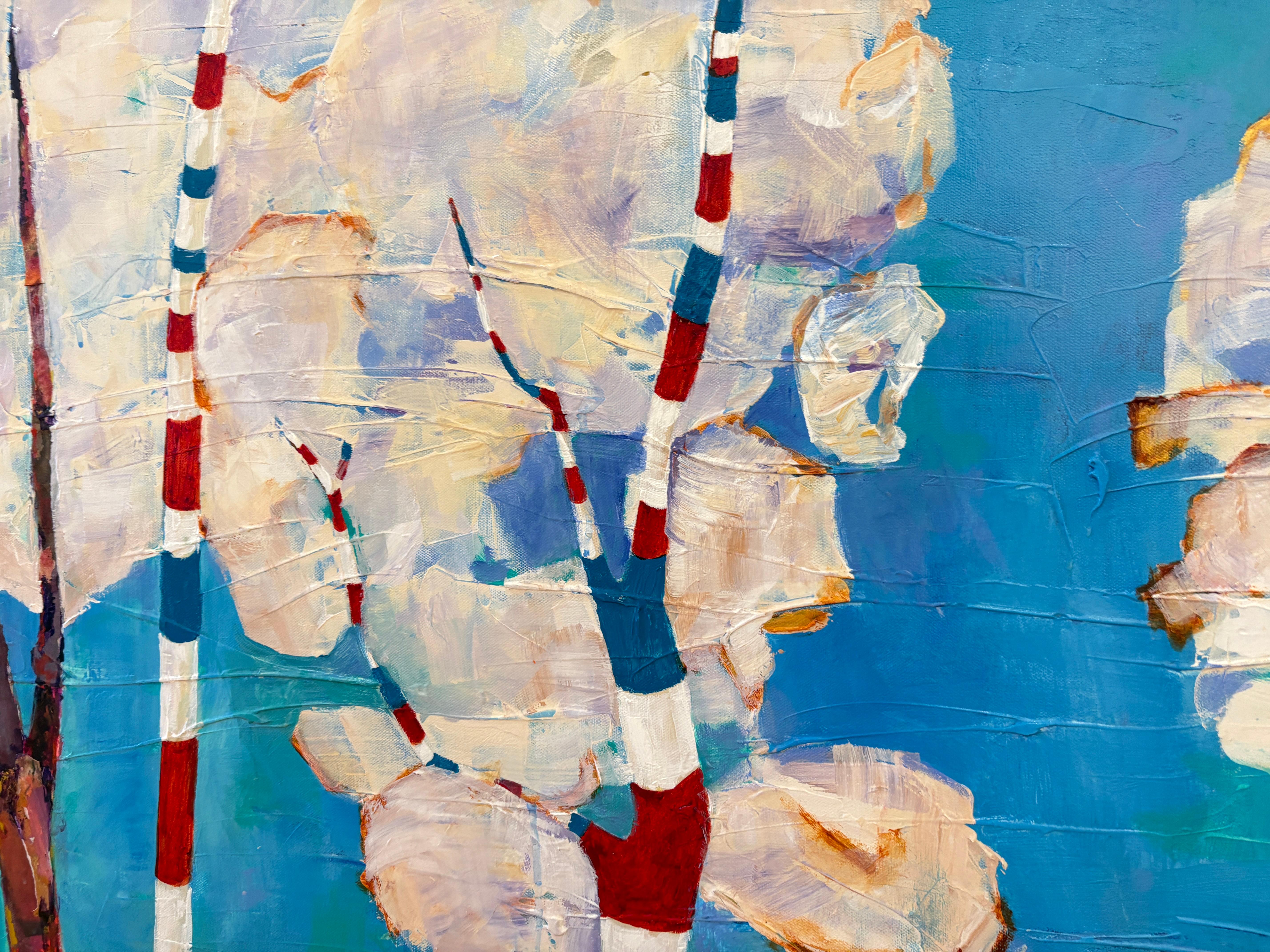 « Cloud Trees » de Maria Poroy - Paysage onirique vibrant bleu et orange en vente 5