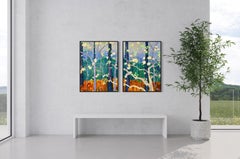 "Dancing Blossoms" - Colorful Bright Ethereal Abstract Forest Diptych Landscape