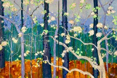 « Dancing Blossoms », diptyque de fleurs colorées, paysage de rêve expressionniste abstrait
