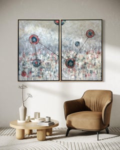 'Enigma Machine' - Dipinto acrilico astratto contemporaneo a dittico grigio e rosso