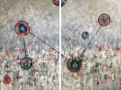 „Enigma Machine“ von Maria Poroy – Abstraktes Diptychon-Kunstwerk in Erde und grauem Farbton – Diptychon