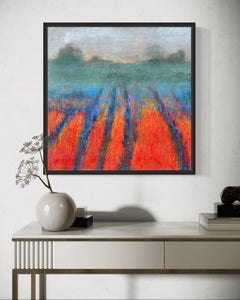 "Campo di fiori nella nebbia" di Poroy - Paesaggio impressionista Fiori rossi e viola