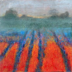 "Campo di fiori nella nebbia" di Poroy - Paesaggio impressionista Fiori rossi e viola
