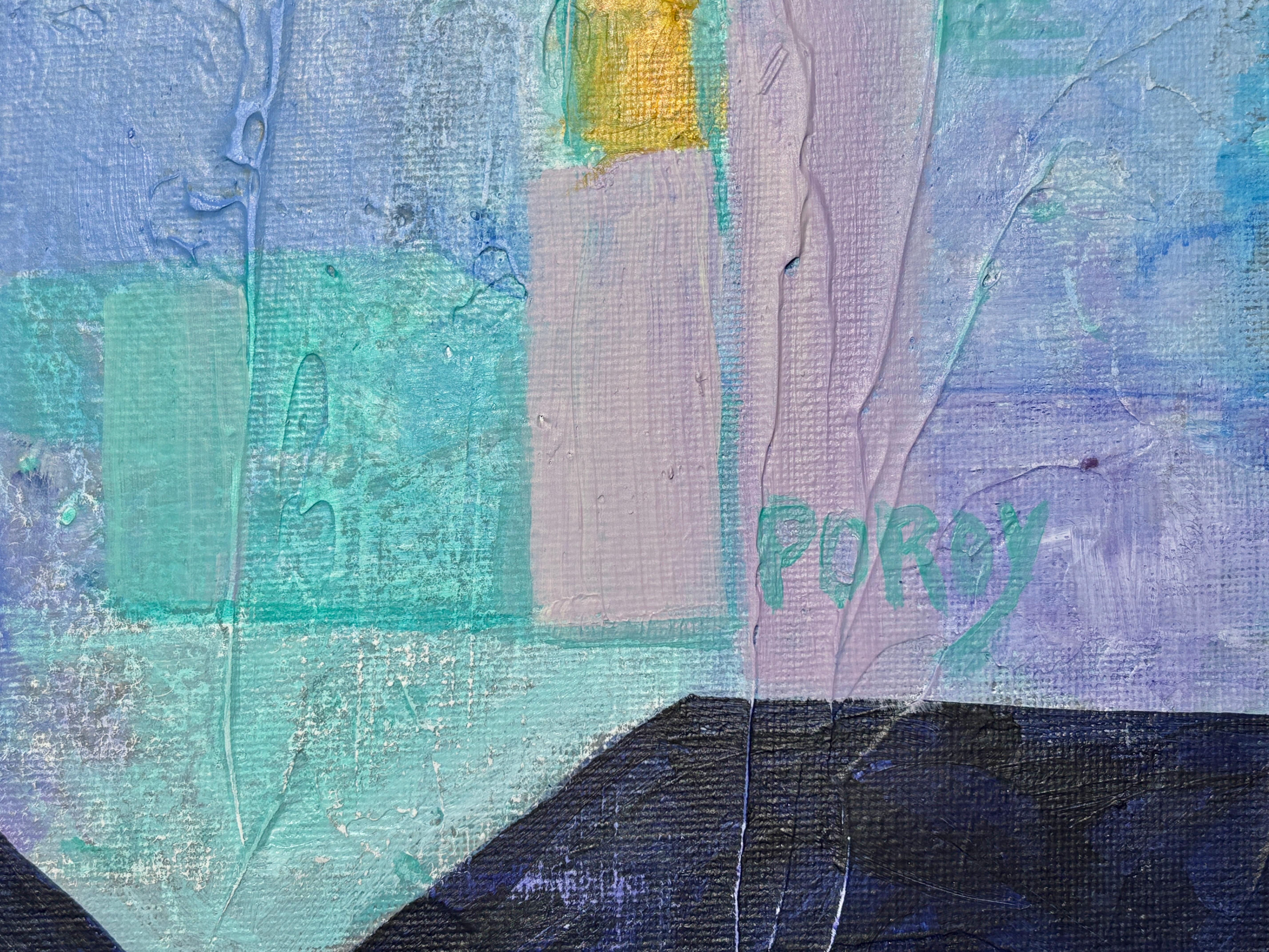 „Ghost Town“ von Maria Poroy - Lila und Blau Abstrakte impressionistische Stadtlandschaft im Angebot 6