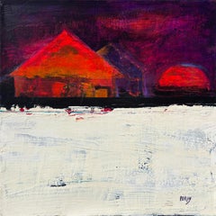 „Haus der entstehenden Sonne“ von Poroy – Dunkle Landschaft – Lila Himmel und orangefarbenes Haus