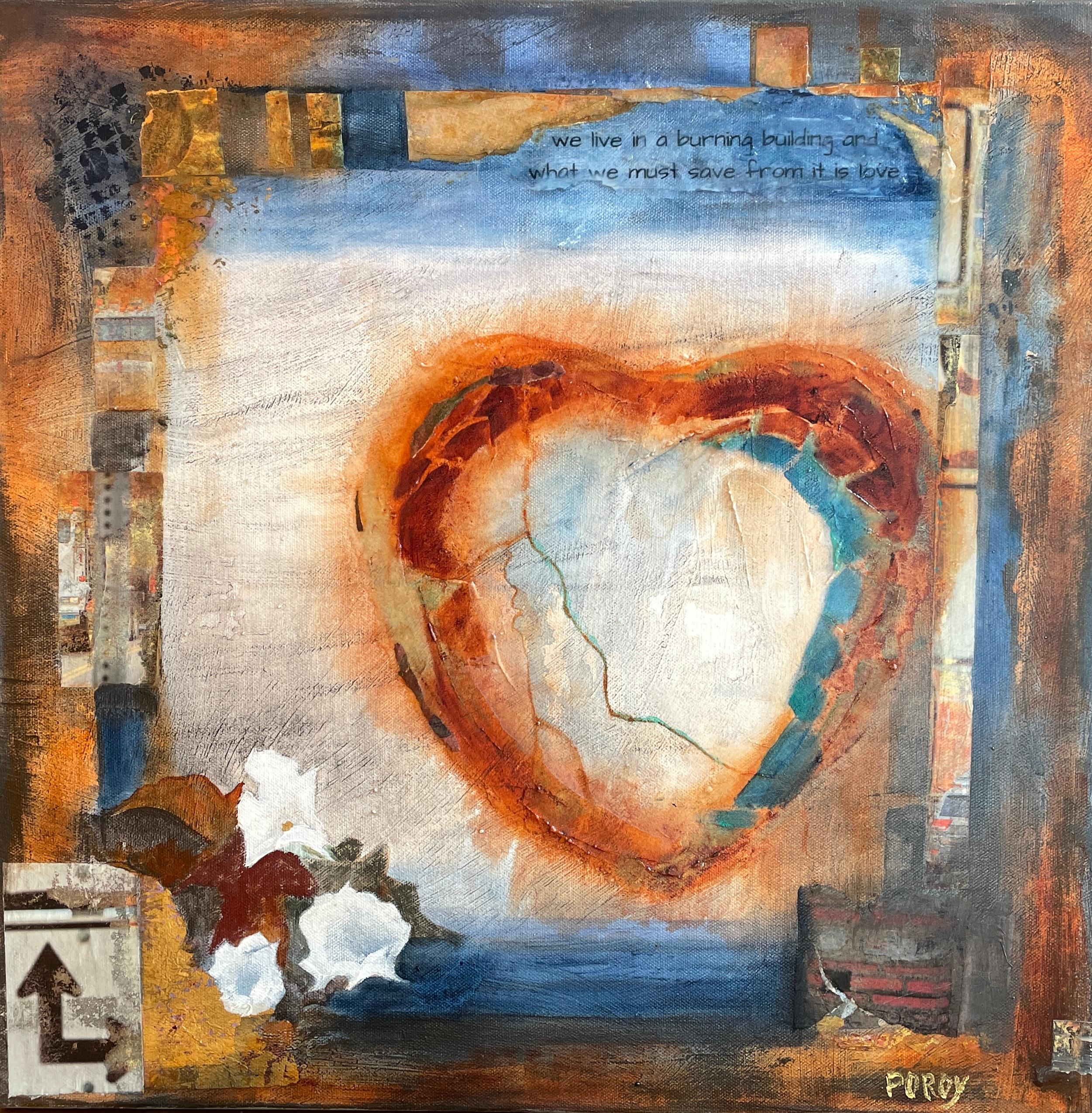 Abstract Painting Maria Poroy - L'amour dans les moments difficiles" - Coeur de Saint Valentin - Expressionnisme abstrait contemporain