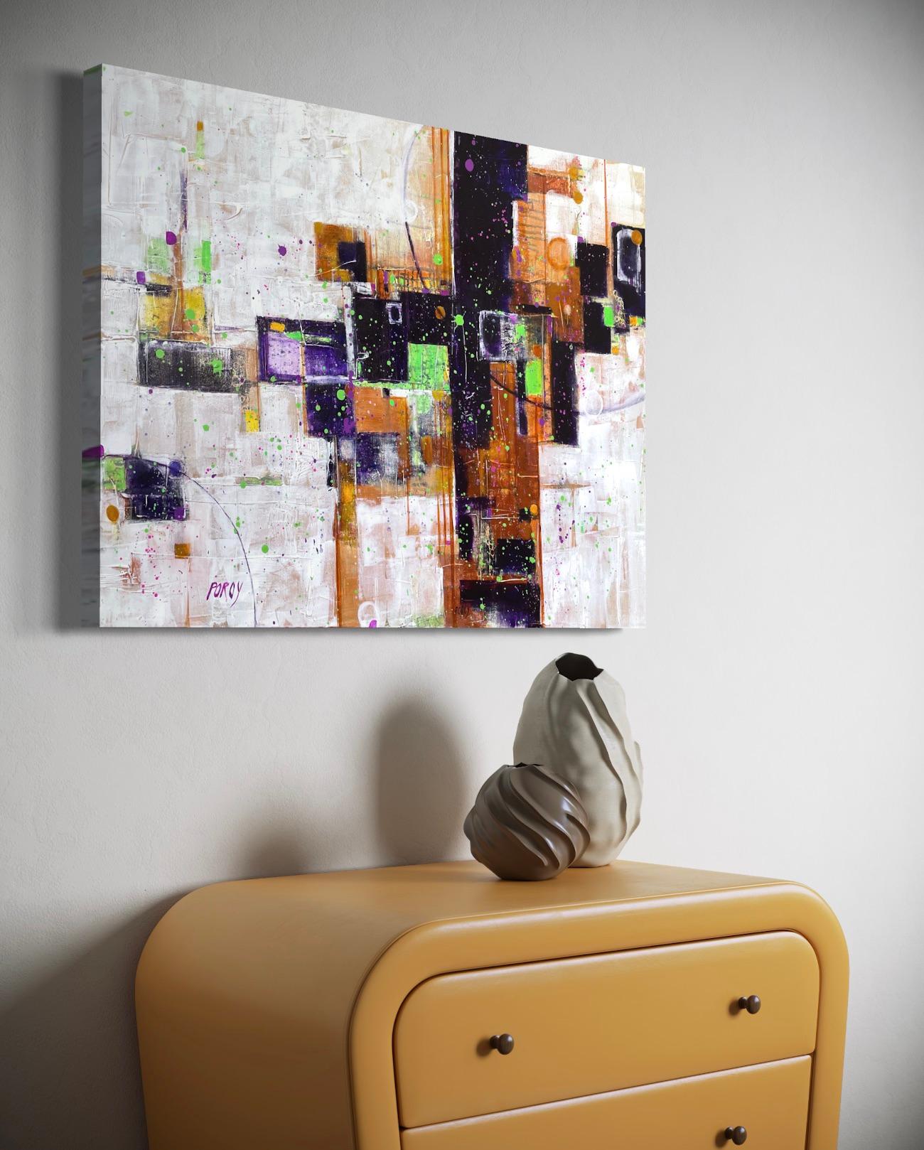 Mardi Gras' de Maria Poroy - Arte abstracto contemporáneo verde, morado y blanco en venta 10