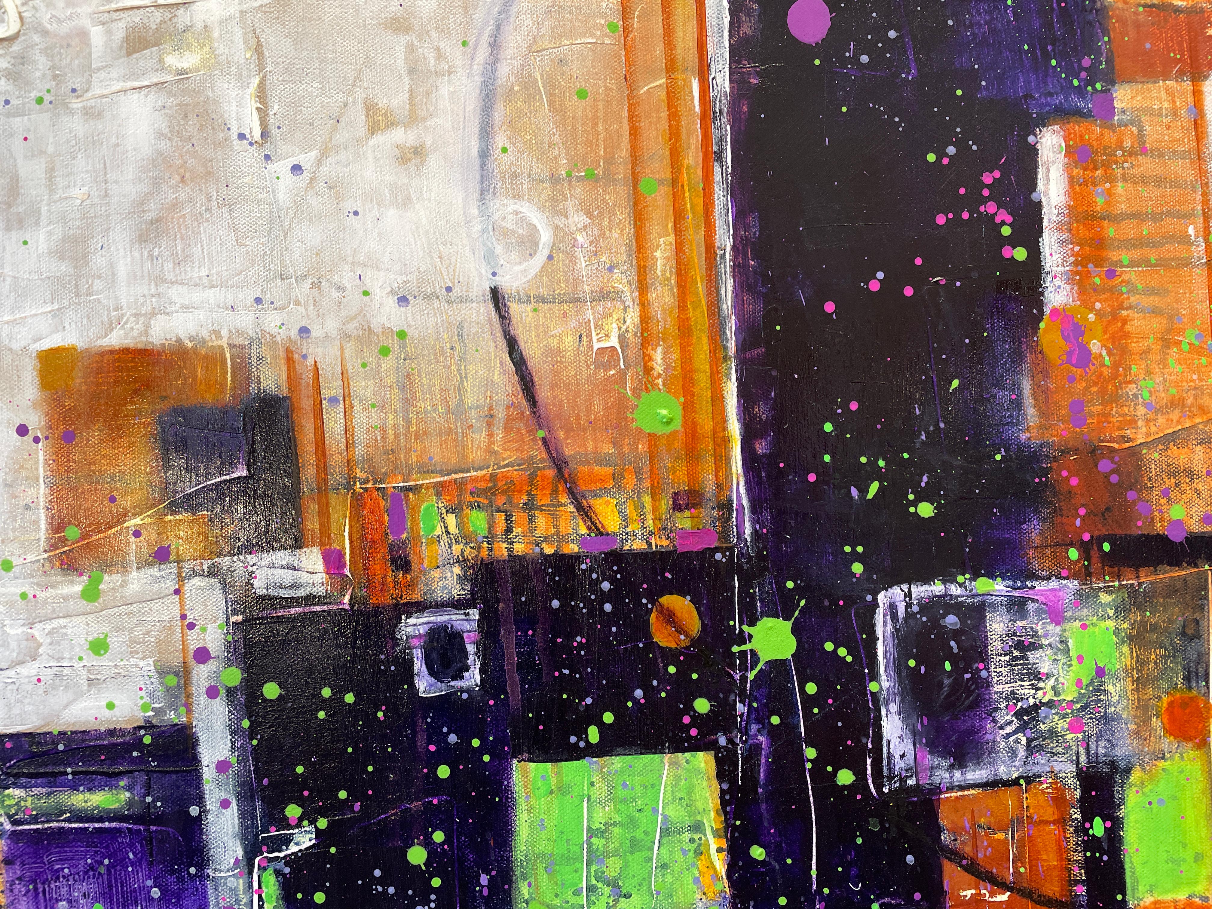 Mardi Gras' de Maria Poroy - Arte abstracto contemporáneo verde, morado y blanco en venta 3