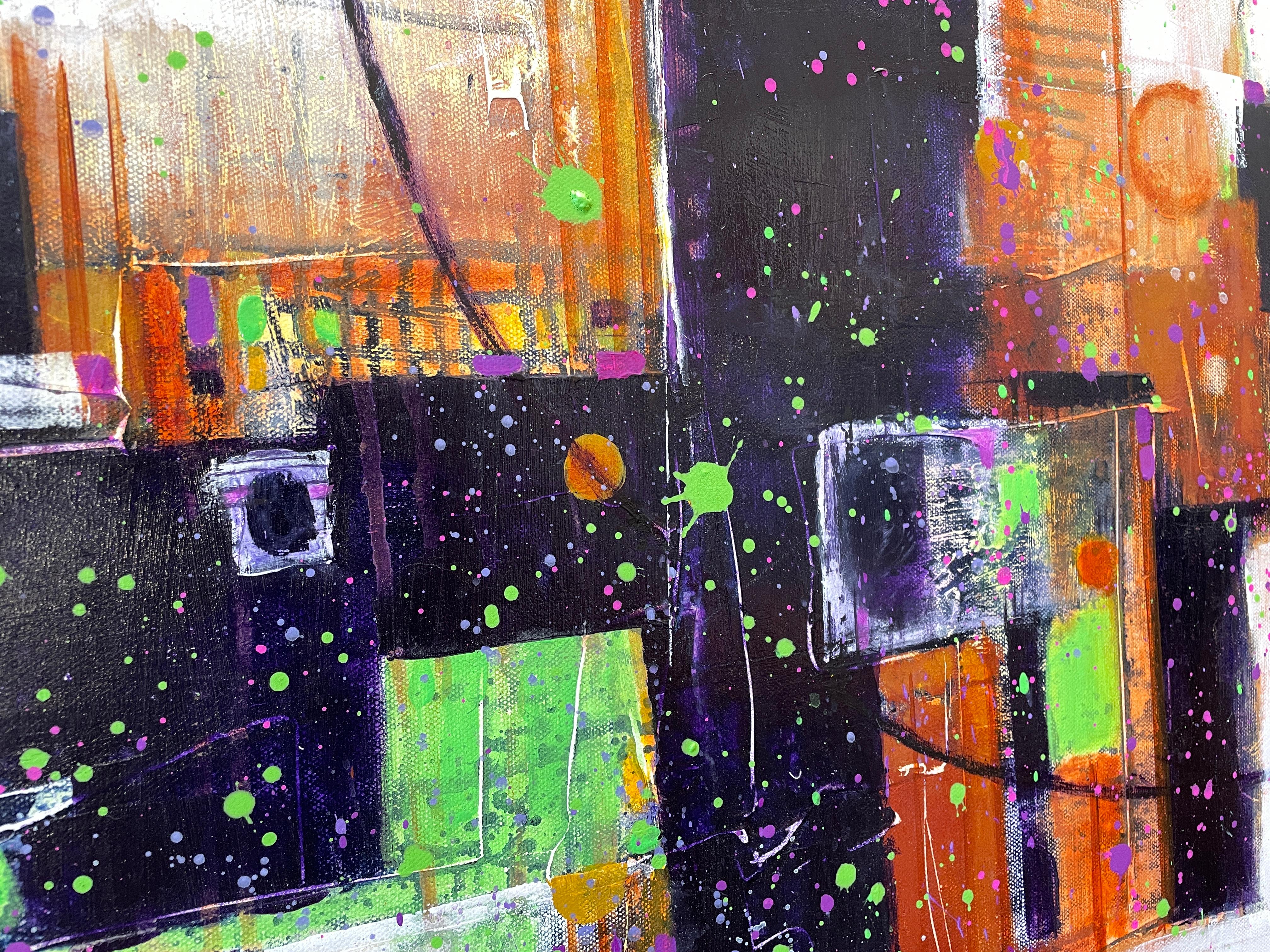 Mardi Gras' de Maria Poroy - Arte abstracto contemporáneo verde, morado y blanco en venta 5