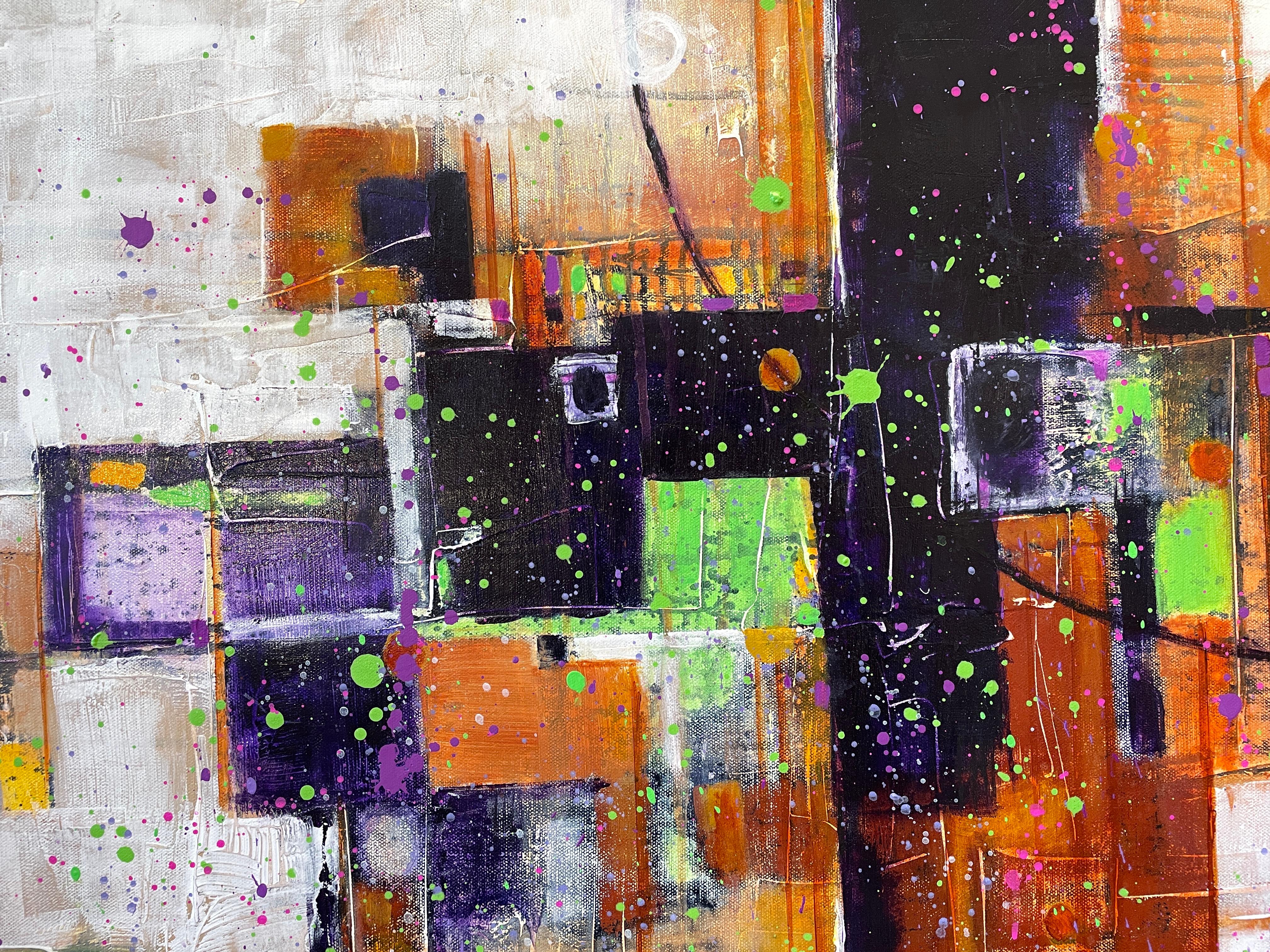 Mardi Gras' de Maria Poroy - Arte abstracto contemporáneo verde, morado y blanco en venta 6