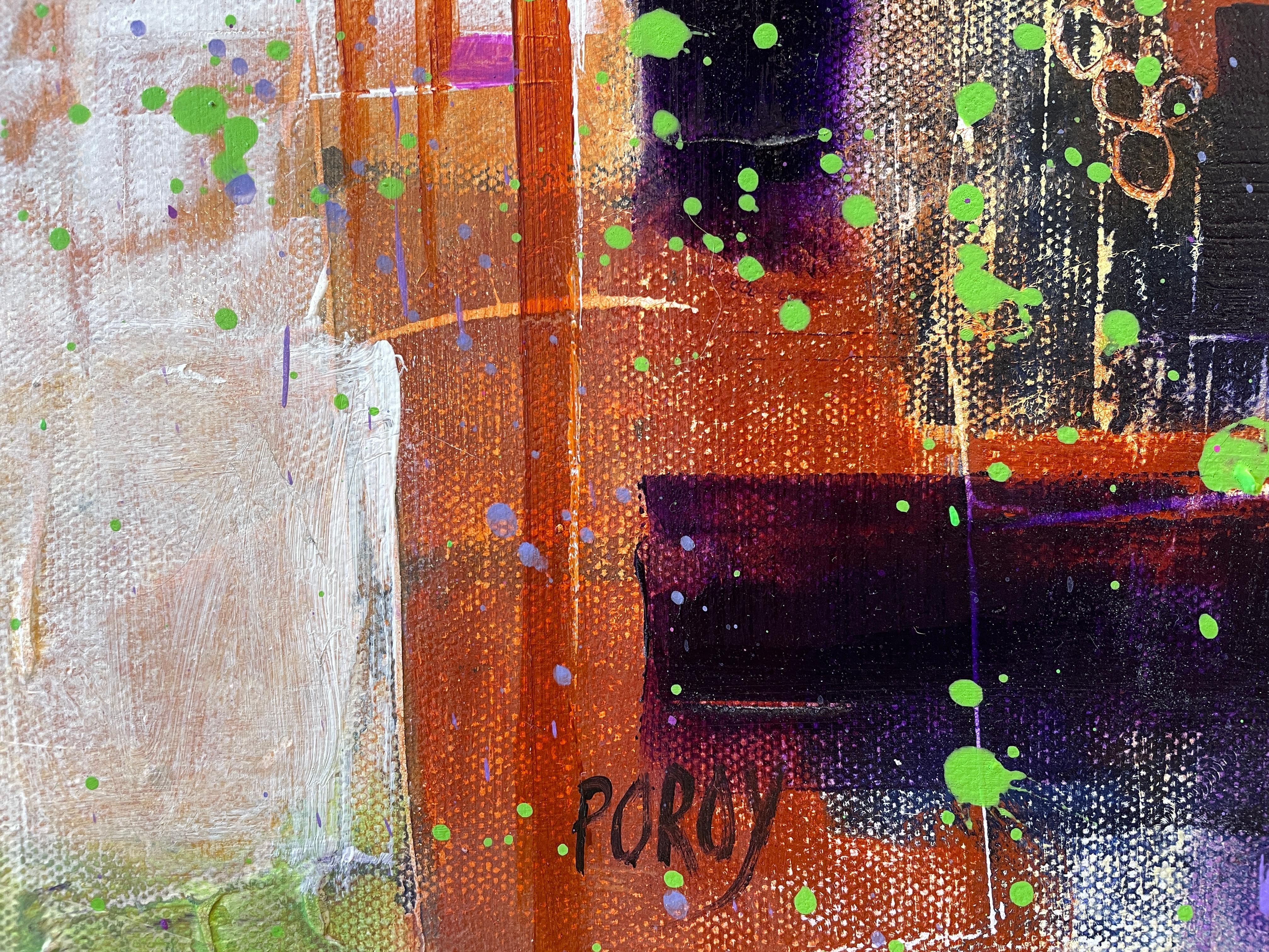 Mardi Gras' de Maria Poroy - Arte abstracto contemporáneo verde, morado y blanco en venta 7