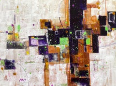 'Mardi Gras' by Maria Poroy - Green, Purple, and White Contemporary Abstract Art