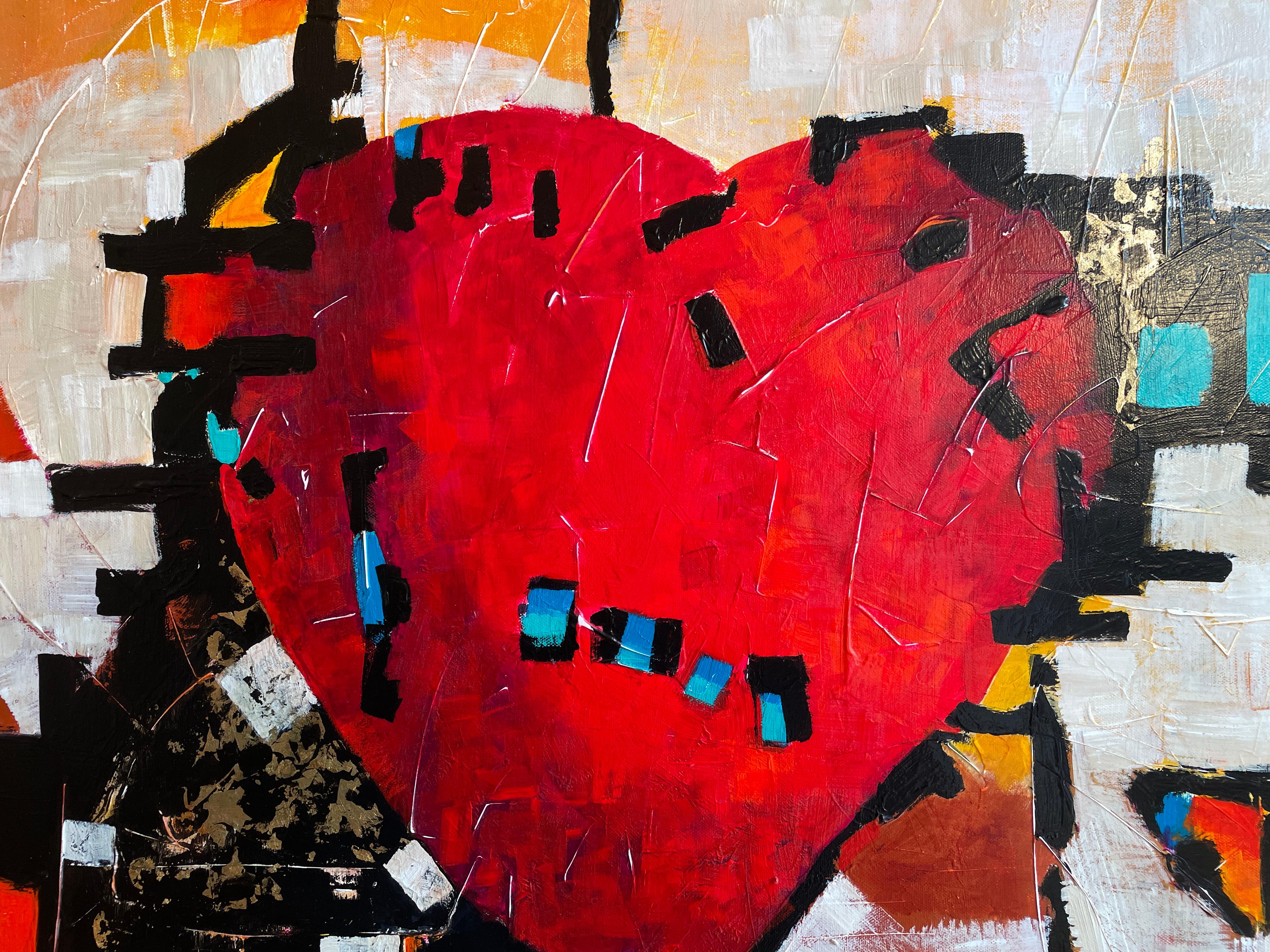 'Modern Home' - Bold Red Heart - Abstract Expressionist Mixed Media on Canvas For Sale 1