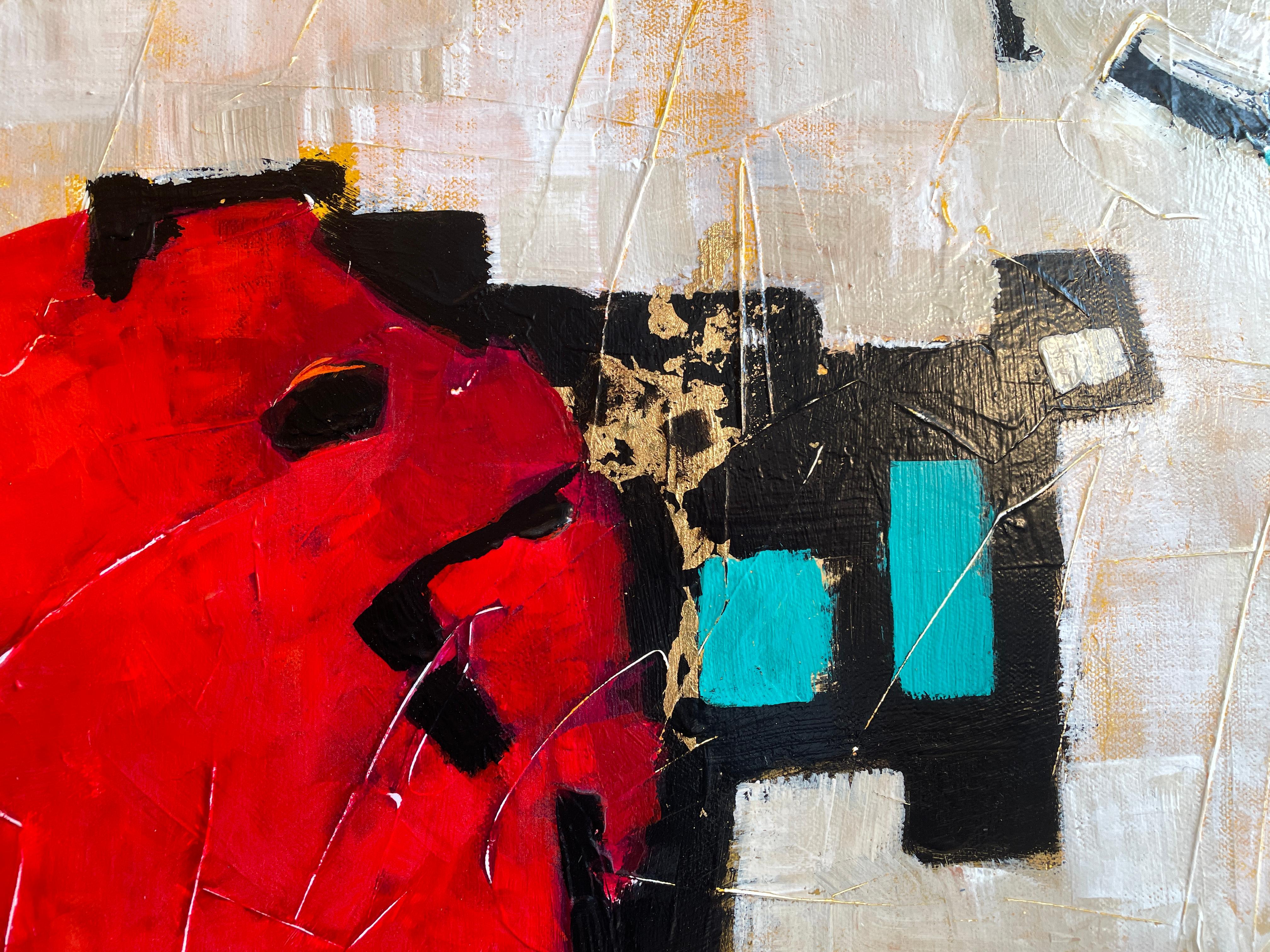 'Modern Home' - Bold Red Heart - Abstract Expressionist Mixed Media on Canvas For Sale 2