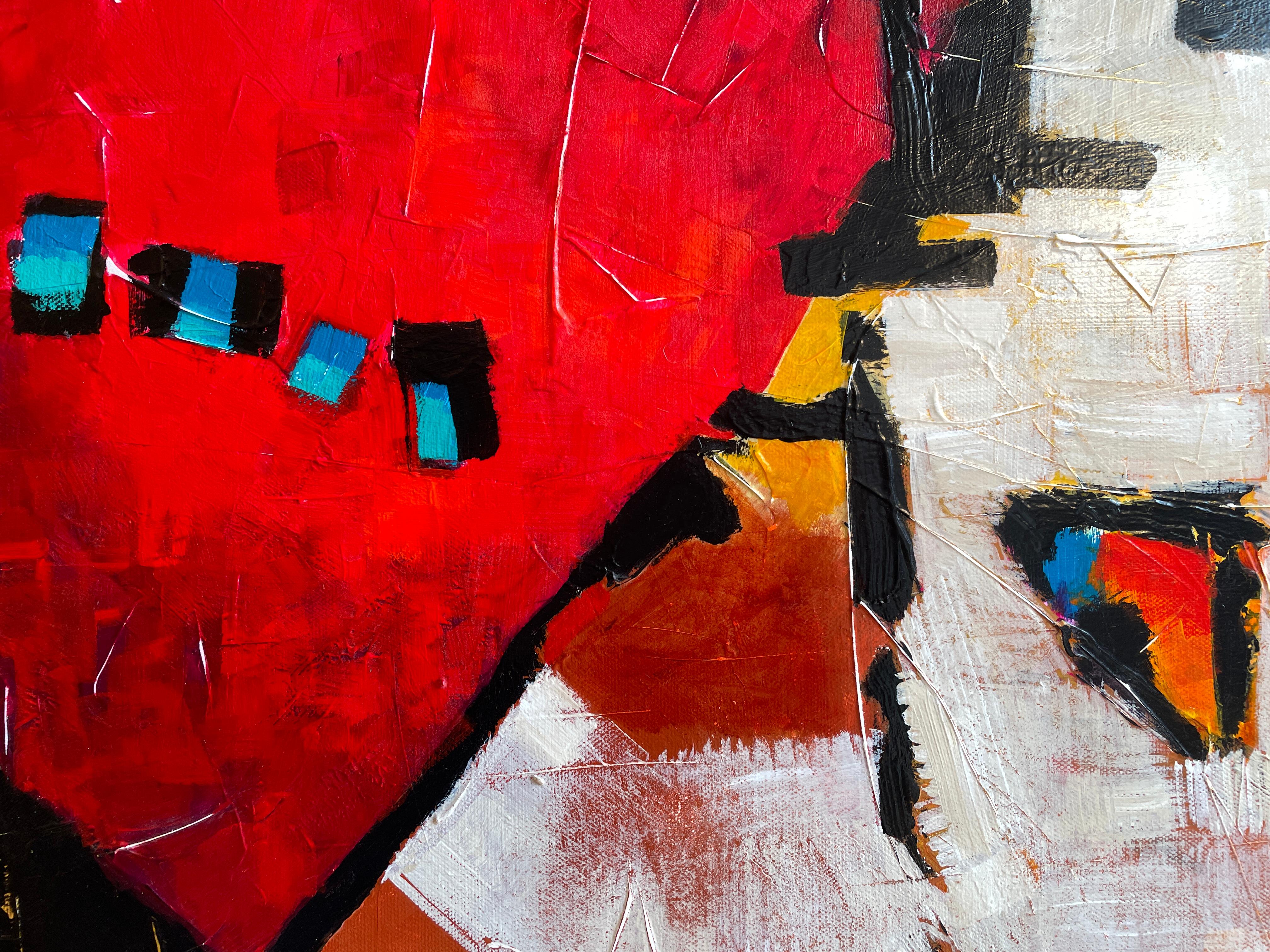 'Modern Home' - Bold Red Heart - Abstract Expressionist Mixed Media on Canvas For Sale 3