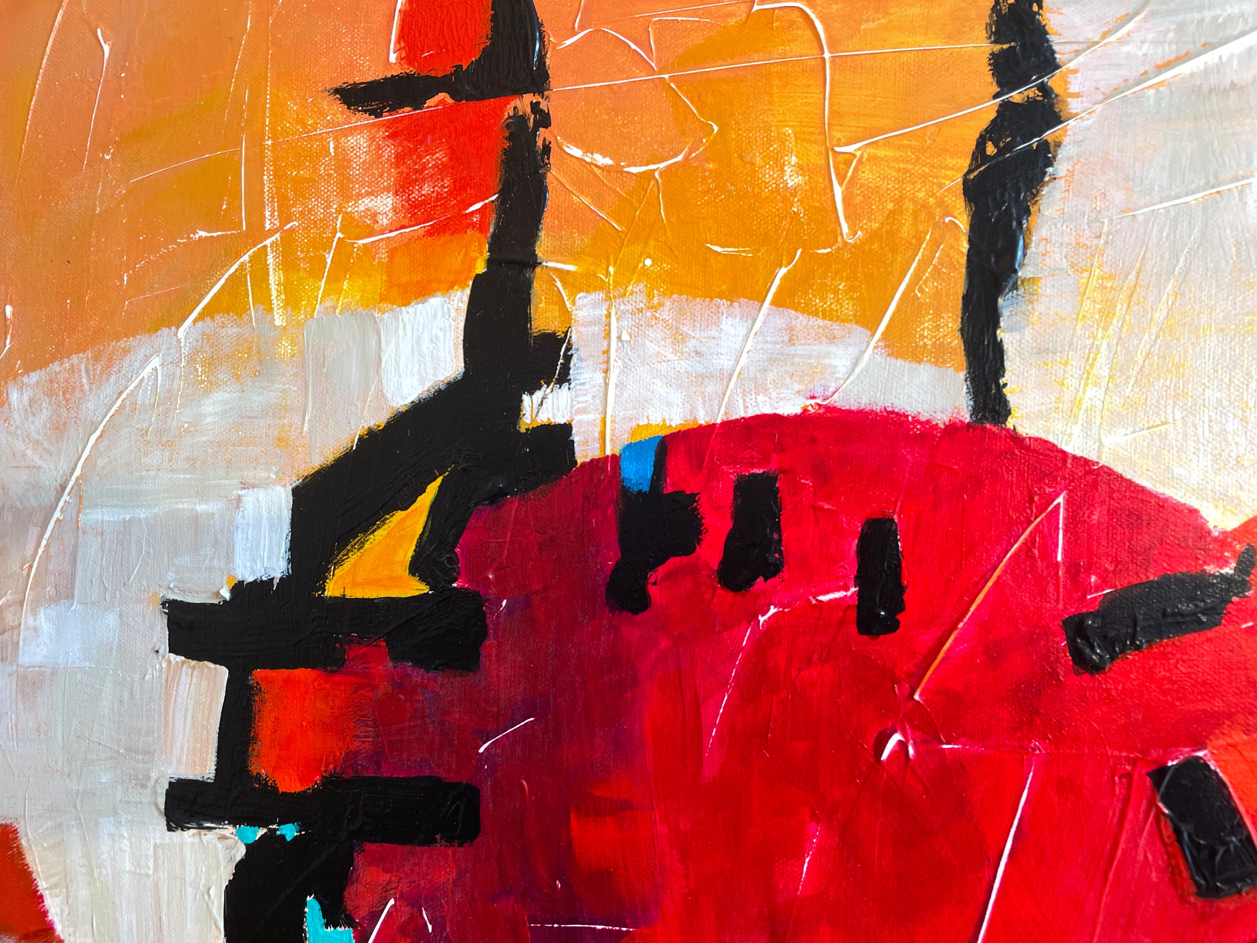 'Modern Home' - Bold Red Heart - Abstract Expressionist Mixed Media on Canvas For Sale 4