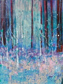 „The Grove“ von Maria Poroy – Abstrakter impressionistischer Wald in Blau und Lila