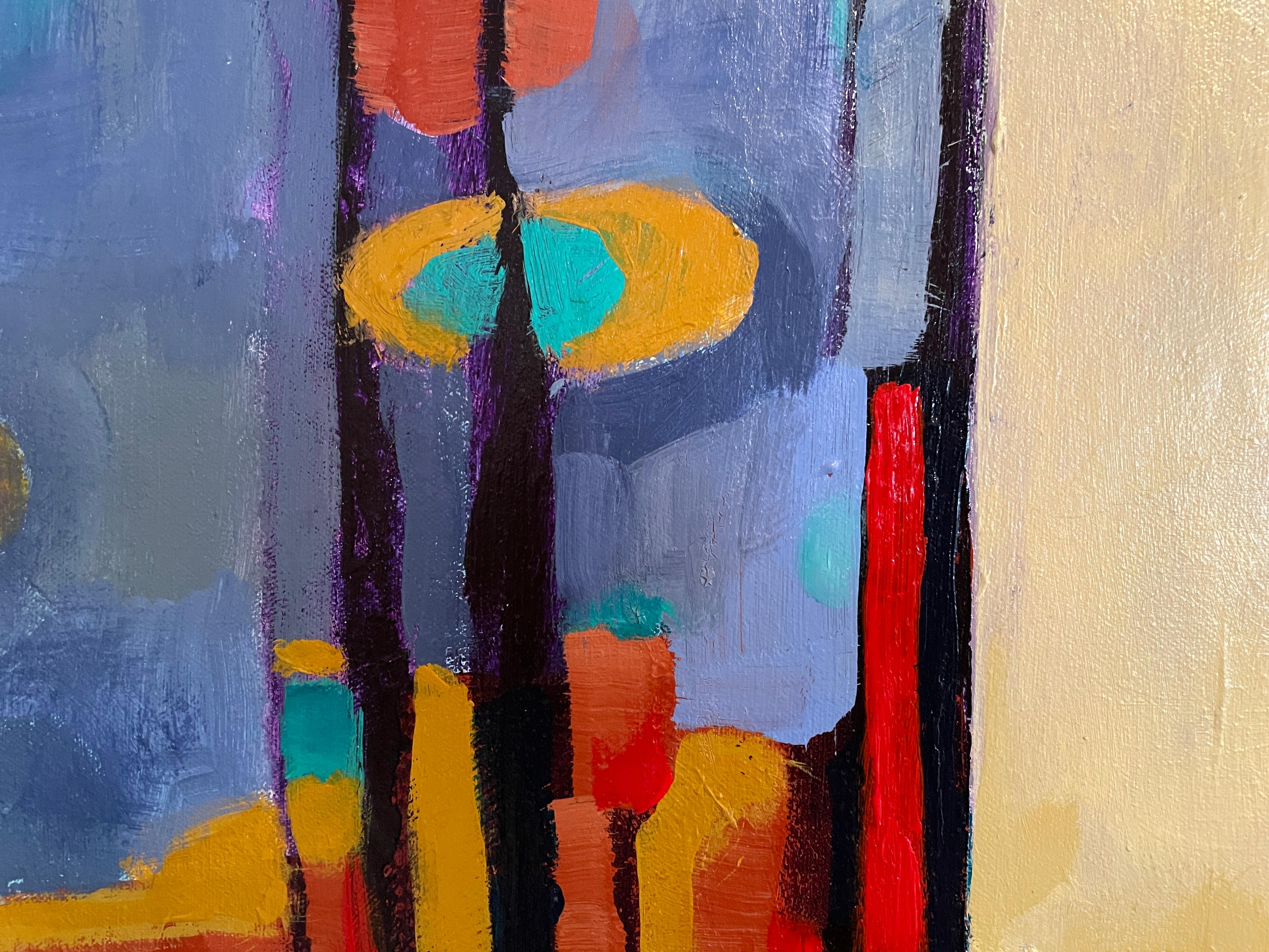 'Twilight Vista' Landscape of Serene Huts amidst an Abstract Sky by Maria Poroy For Sale 2