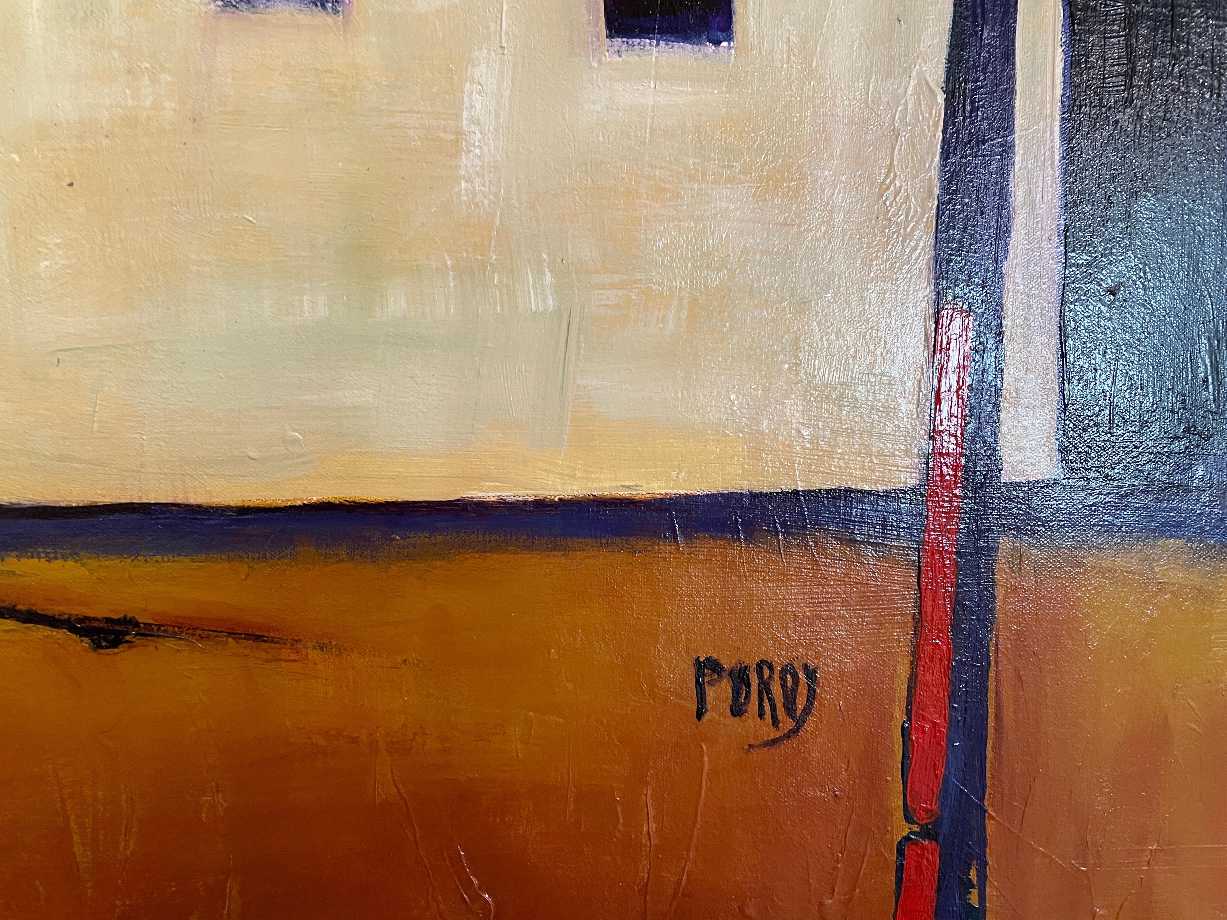 'Twilight Vista' Landscape of Serene Huts amidst an Abstract Sky by Maria Poroy For Sale 7