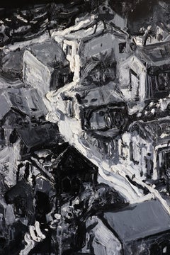 Coast After Tsunami Landscape Painting Oil Colors Monochrome White Black