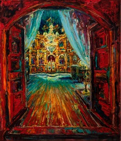 Iconostasis - Painting Oil Canvas Color Red White Yellow Grey Orange Blue