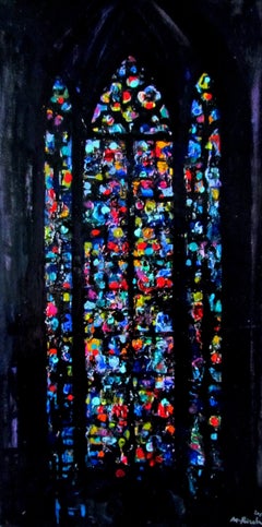 La Notre Dame De Paris Vitrage - Pittura ad olio a sinistra Blu Rosso Bianco Viola Verde