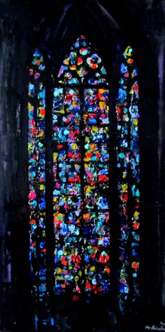 Vitrage La Notre Dame De Paris - Peinture à l'huile gauche - Bleu, rouge, blanc, violet, vert