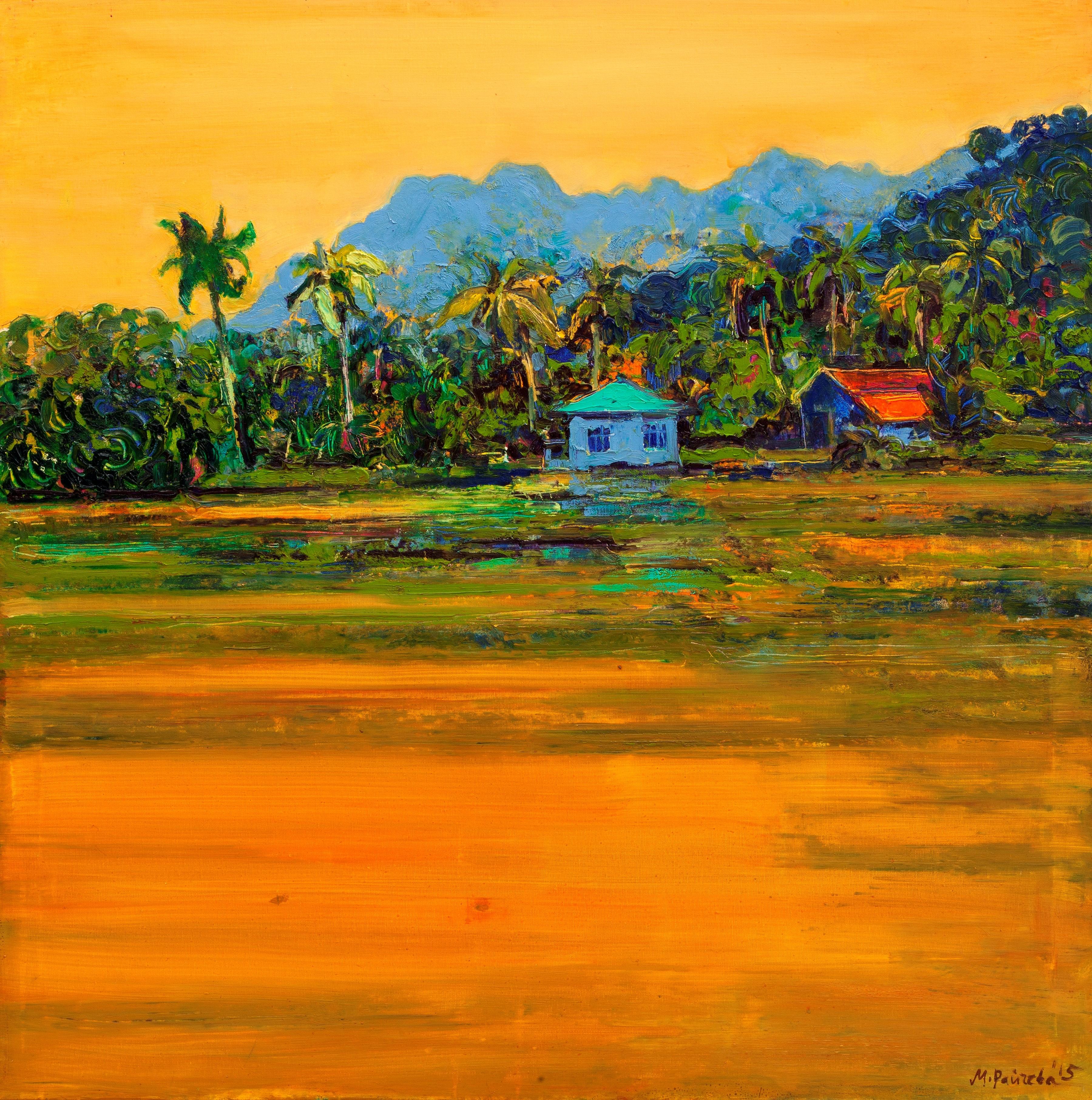 Malaysia - Oil Landscape Painting Colors Yellow Orange Red White Blue 