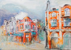 Plovdiv - Painting Oil Canvas Color Red White Yellow Grey Orange Blue Purple