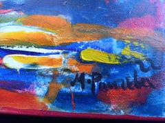 Positano, Italia - Pittura di paesaggio ad olio Colori Rosso Bianco Blu Giallo Avorio Rosa