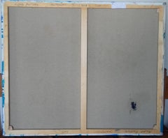 Santorini II - Pittura di paesaggio a olio Colori Rosso Bianco Blu