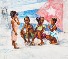 The Children Of Havana II - Oil Painting Colors Red Yellow White Blue Brown Pink
