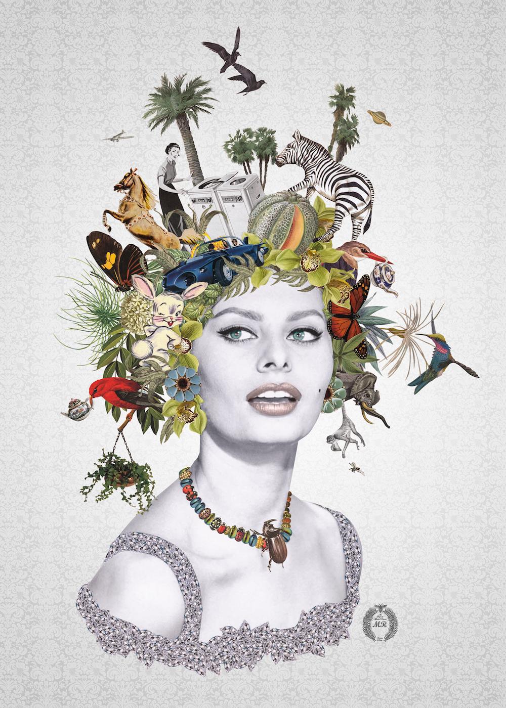 ''Bonbon'' Limited edition print of surrealistic collage with diamond dust