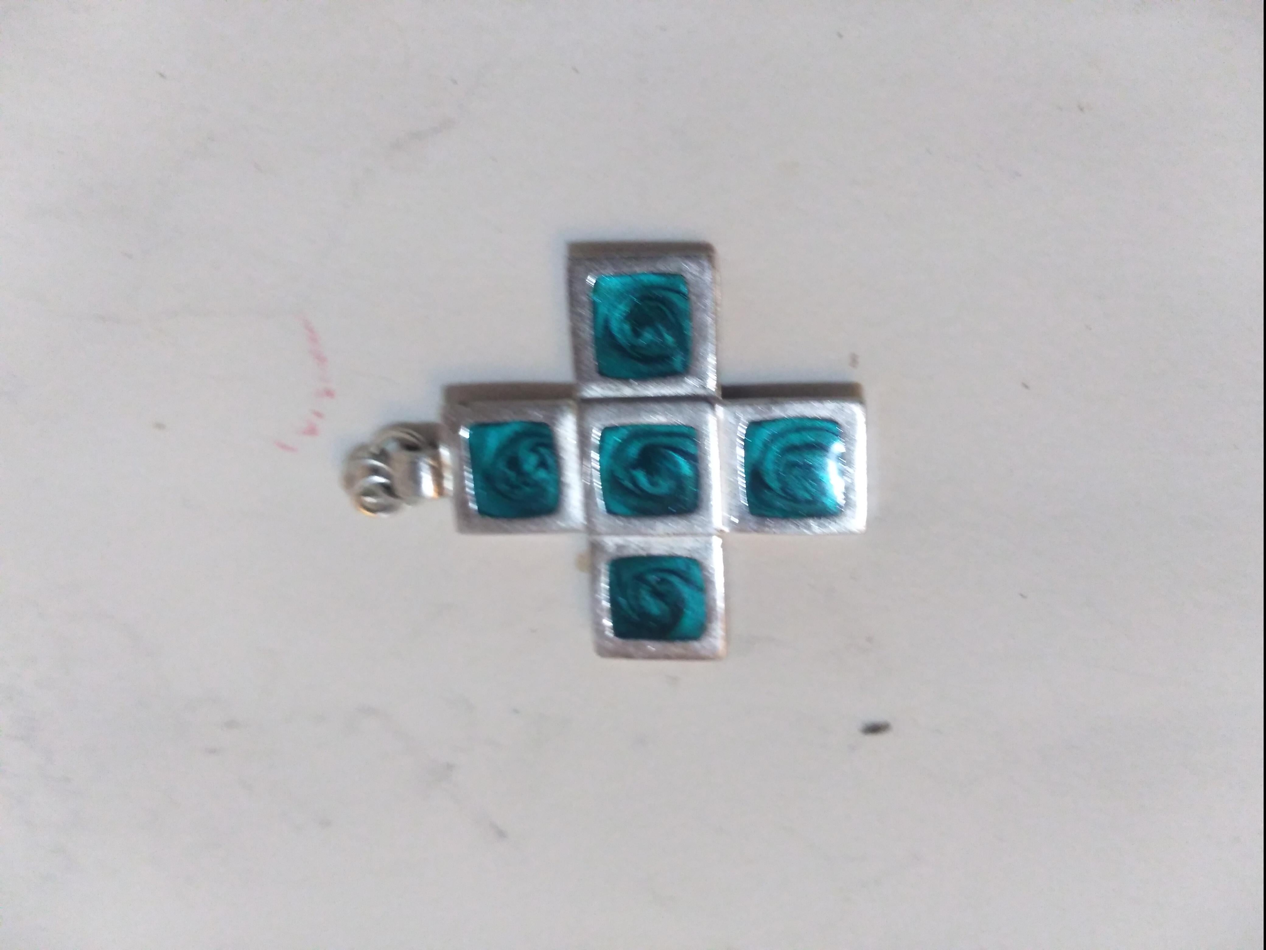 20th Century Maria Rivolta Sterling Silver Cross Pendant with Enamel