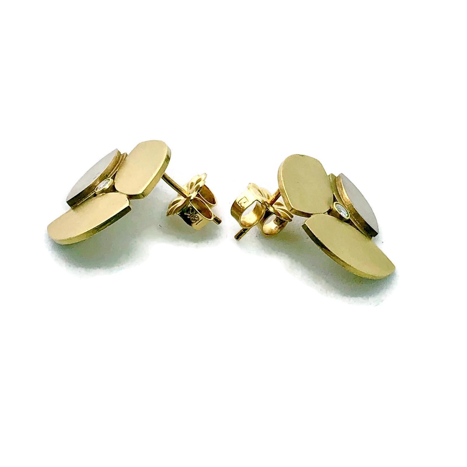 Artisan Maria Samora, Taos, New Mexico Designer,  18k Two-Tone Gold Earrings Diamonds For Sale